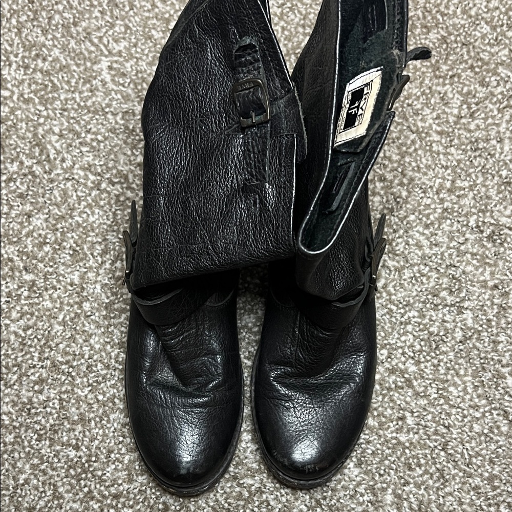 Frye Black Leather Ankle Booties with Buckles - Picture 3 of 16